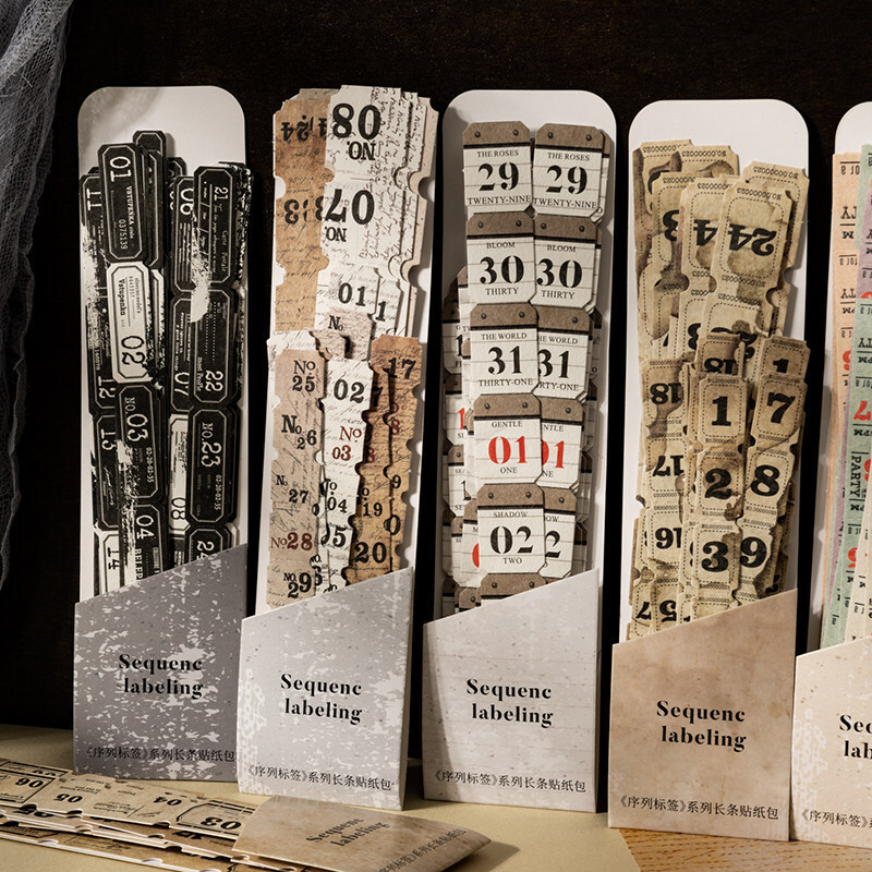 String Label Daily Pay Number Long Strip Sticker Hand Tear Retro Calendar Number Serial Number Ticke