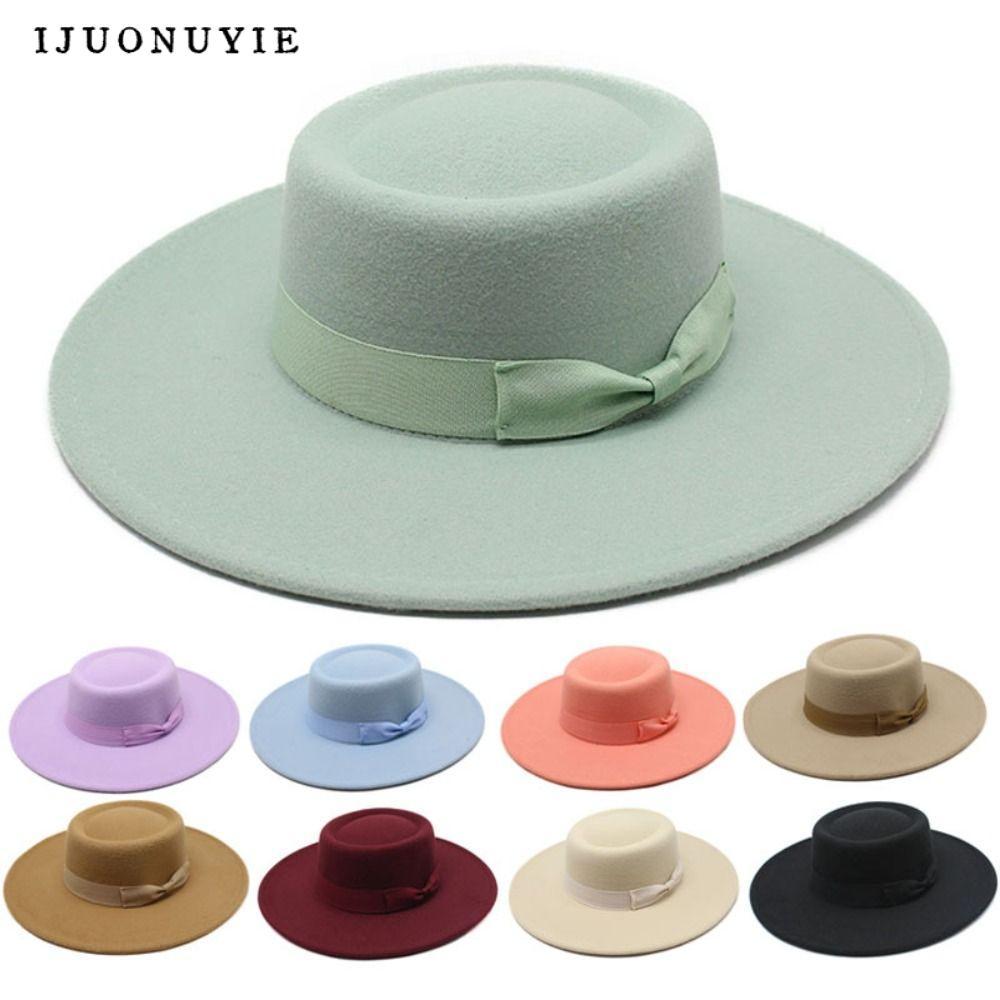 IJUONUYIE ผู้หญิง Bowler หมวก Retro Church Fedora กว้าง Brim