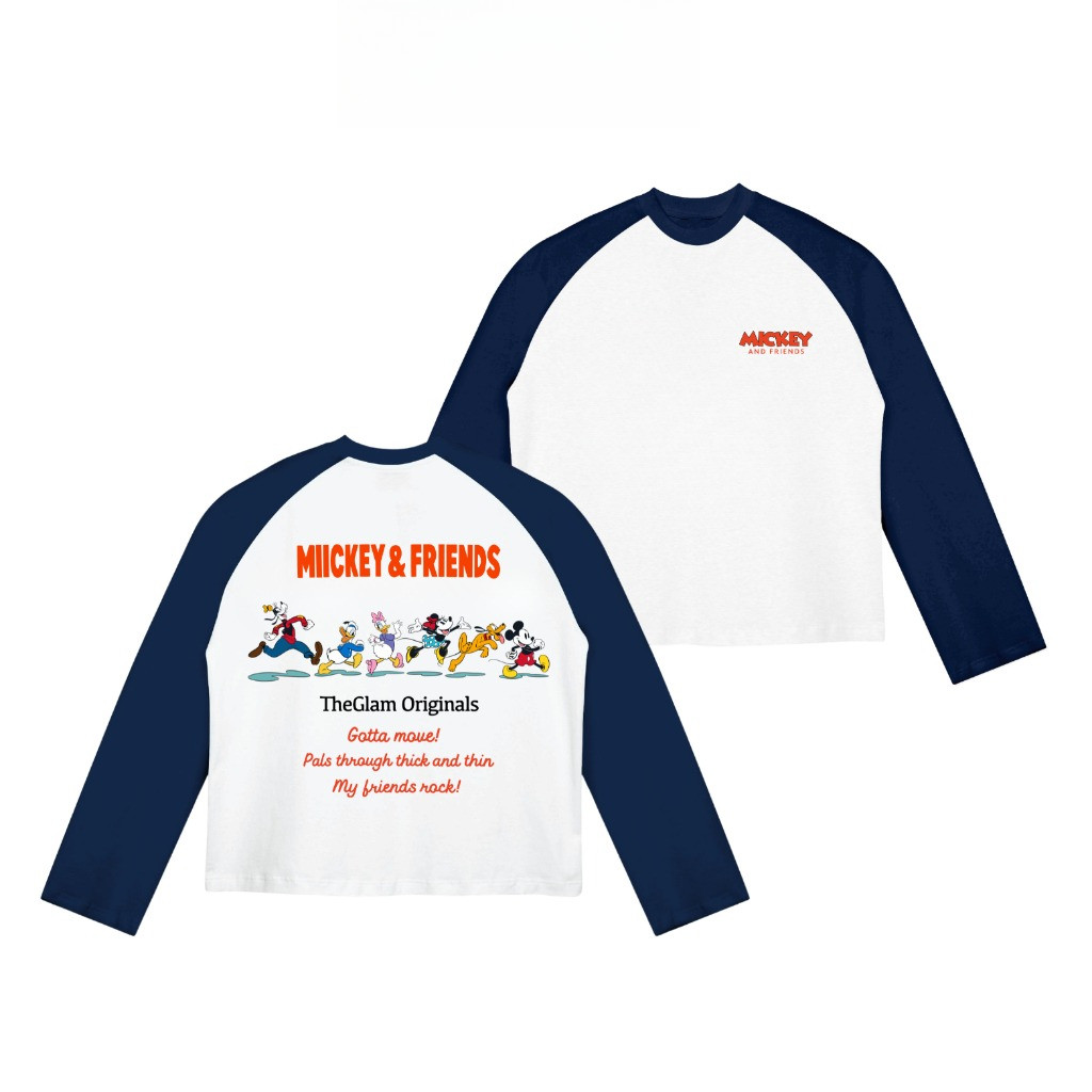 TheGlam GENUINE - "MICKEY & FRIENDS" เสื้อยืดแขนยาว Raglan UNISEX สีขาว/น้ําเงิน - TS06-19