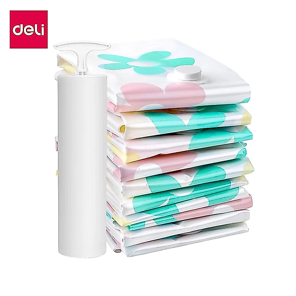 Deli ถุงสูญญากาศ ถุงเก็บผ้านวม 1 ใบ ลายดอกไม้ มีวาล์ว ประหยัดพื้นที่ ใช้ซ้ำได้ Storage Vacuum Bag