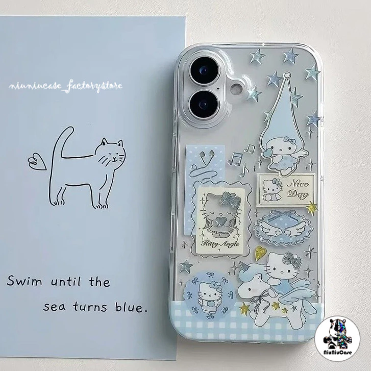 รูแม่นยำ สไตล์สูงระดับ ส่งจากไทย คิตตี้สีฟ้า for iPhone เคสไอโฟน 17 11 12 13 14 15 16 PLUS PRO MAX X XS MAX XR 7 8PLUS แ