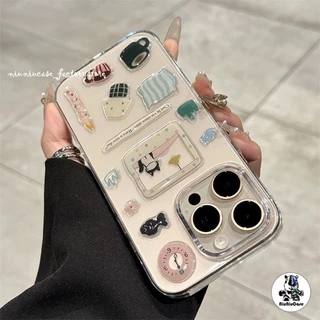 สติกเกอร์เจลลี่ การ์ตูนแมว DIY For iPhone 15 11 12 13 14 16 17 Pro Max 7 8 Plus XR X XS Plus เคส โปร่งใส กันกระแทก Case