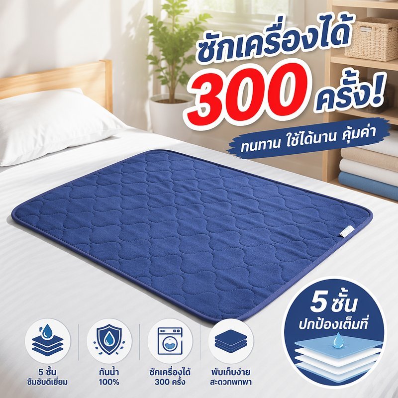 แผ่นรองฉี่ผู้ใหญ่ กันซึม 5ชั้น ซักได้ 300ครั้ง กันลื่น TPU แผ่นรองเตียง ผู้สูงอายุ สัตว์เลี้ยง