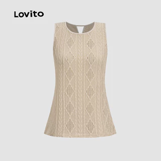 (New Arrival) Lovito เสื้อท็อปผู้หญิงสไตล์เรียบหรู คอผ่าปลายแยก โทนแอปริคอต สําหรับฤดูใบไม้ผลิและฤดูร้อน TKB199P2D292