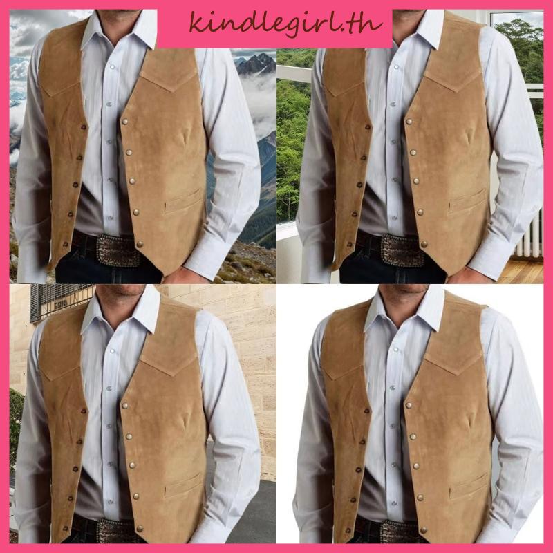 Men's Suedes Vest Cowboy Style Western Waistcoat Casual Slim Fit Suit Vest