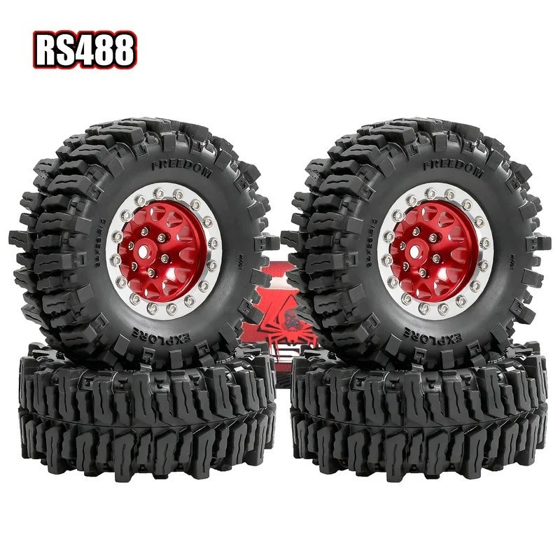 4pcs 64 มม.1.3 นิ้วโลหะ Beadlock ล้อและยาง 7 มม.Hex สําหรับ 1/18 1/24 FCX24 FCX24M TRX4M SCX24 AX24 