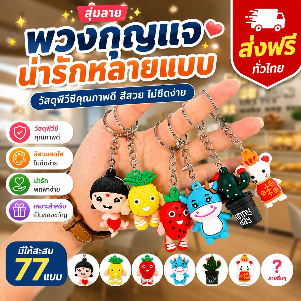 GTRMALLSHOP（YSK02）พวงกุญแจการ์ตูน3D คละลาย น่ารัก มีถุงทุกชิ้น