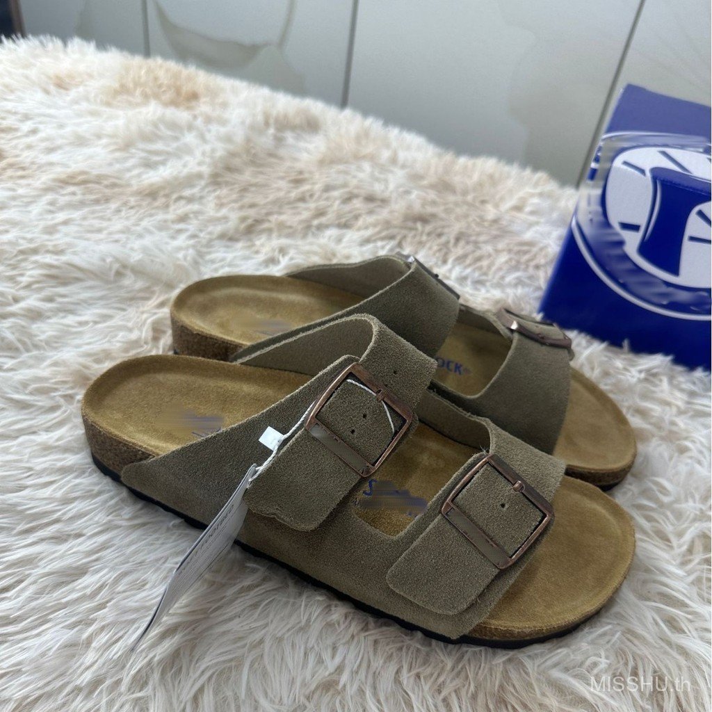 Birkenstock รองเท้าแตะรองเท้าแตะ Double-Breasted Two-Flip รองเท้าแตะหนังแท้หนาSoledเพิ่มความสูงฤดูร้อนสไตล์ใหม่แฟชั่นวรรณกรรม
