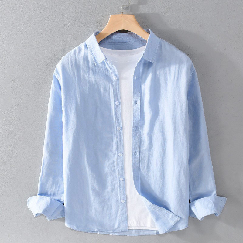 Simple Solid n เสื้อแขนยาว Asian Top Light Retro Cotton เสื้อ 7.19