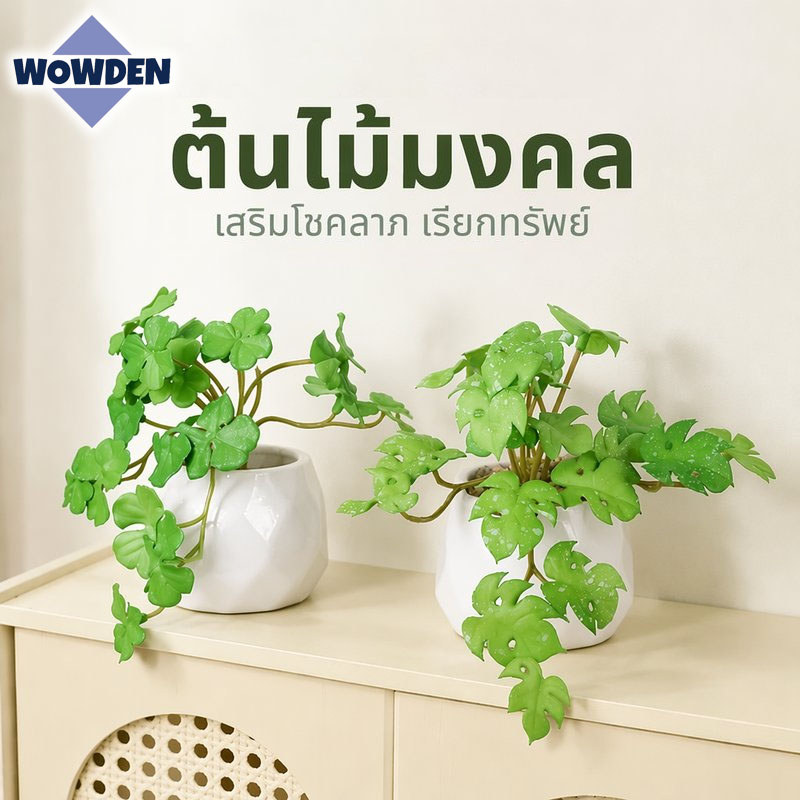 ต้นไม้มินิ บอนไซประดิษฐ์ พืชประดิษฐ์ นคลอเวอร์ ต้นมอนสเตร่า ต้นเจอเรเนียม พร้อมกระถางต้นไม้ ตกแต่ง
