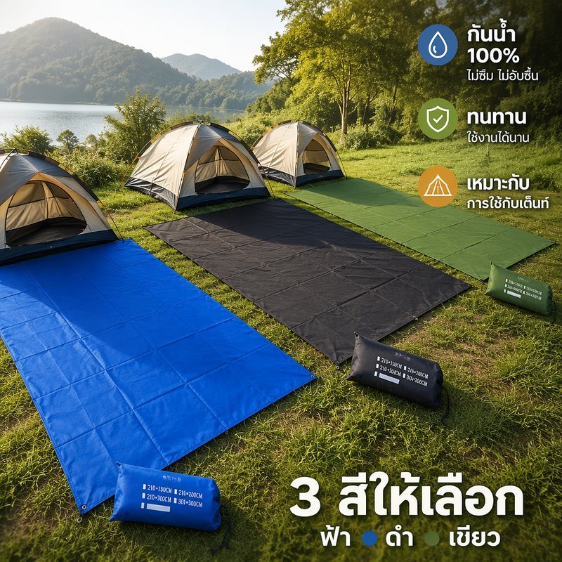 กราวชีท แผ่นปูรองเต็นท์ กันน้ำ ผ้า Oxford 210D กันชื้น ทนทาน พับเก็บง่าย ใช้ได้ทุกเต็นท์