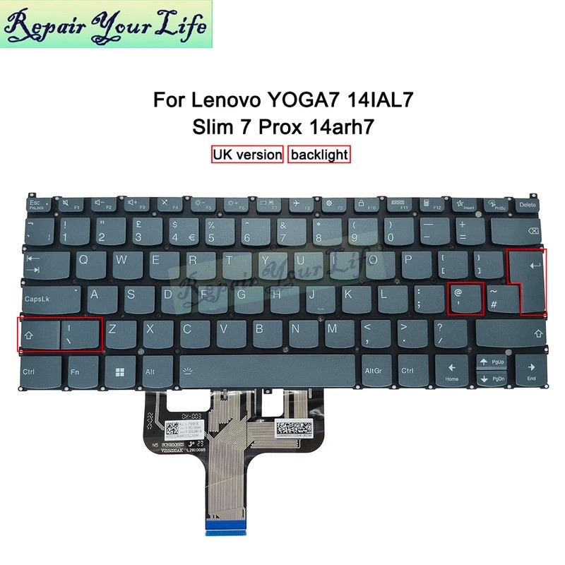 US UK แป้นพิมพ์เรืองแสงตุรกีสําหรับ Lenovo Slim 7 Prox 14arh7 82V2, โยคะ 7 14IAL7 14ARB7 82QE 82QF แ