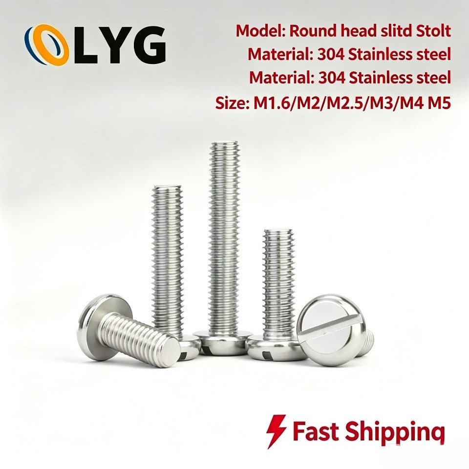 304 สแตนเลส one-slot สกรูหัวทรงกระบอก GB67 slotted bolt หัวกลมสกรู M1.6/M2/M2.5/M3/M4/M5 LYG-MC