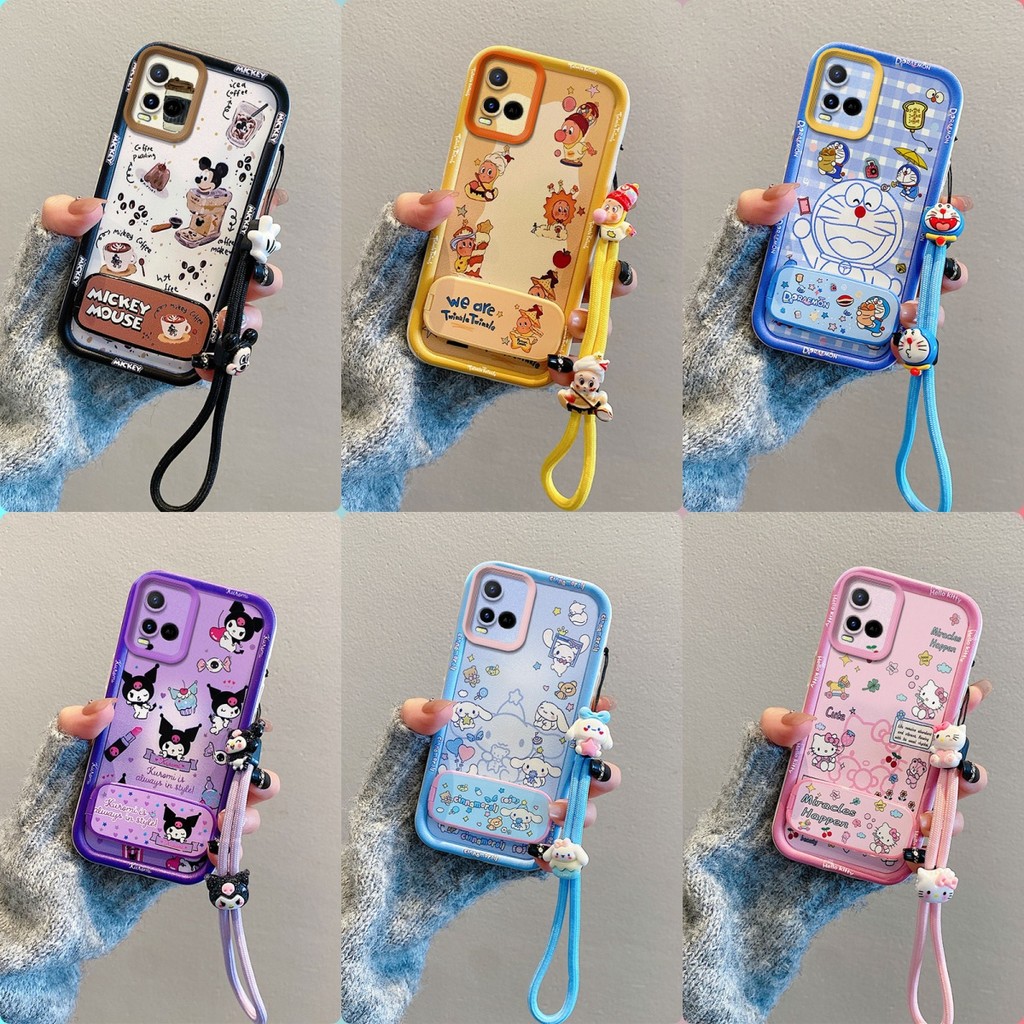 เคส VIVO T1X กระจกลายการ์ตูนน่ารักพร้อมขาตั้งเคสโทรศัพท์