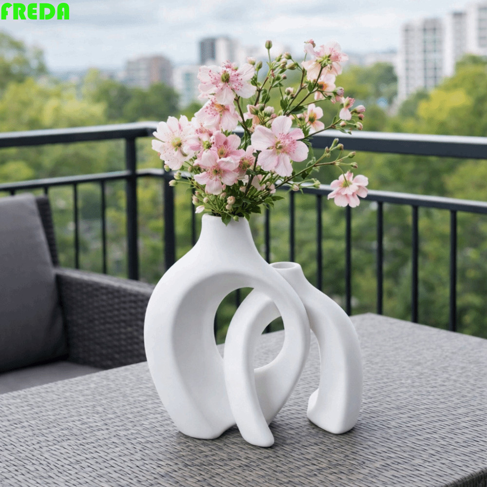 FREDA 2 ชิ้น/คู่เลียนแบบแจกันเซรามิก, แจกันดอกไม้พลาสติกที่ถอดออกได้, อุปกรณ์ดอกไม้แจกันที่ทันสมัยเรียบง่ายชุดหัวเตียง