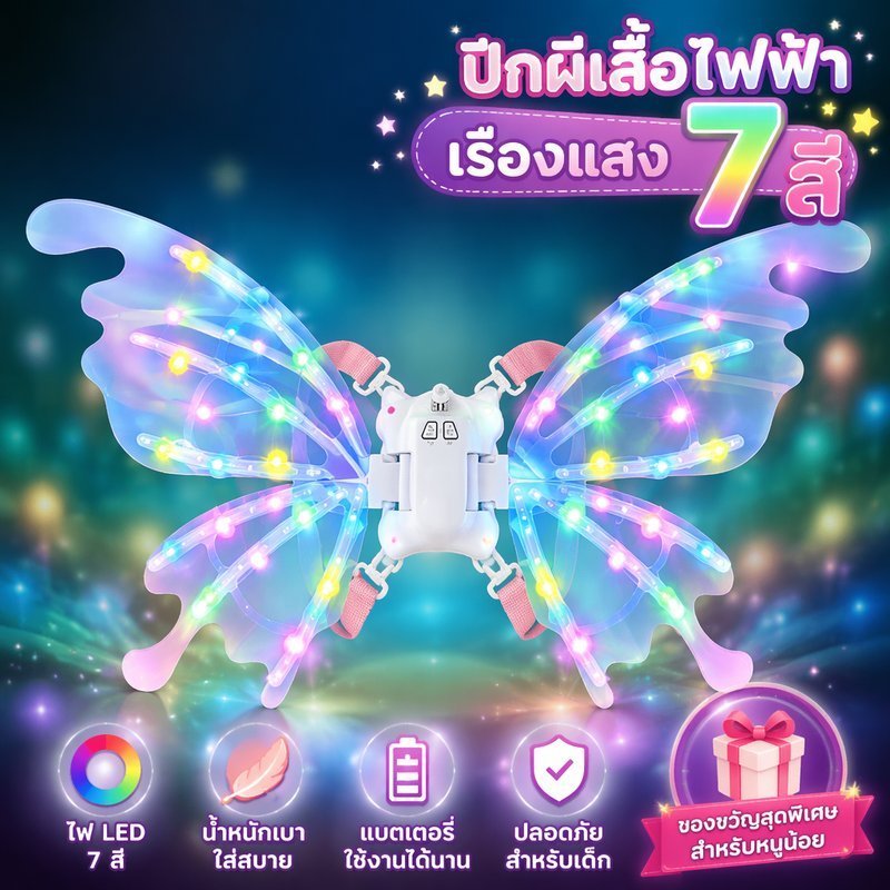 ผีเสื้อไฟฟ้าปีกนางฟ้าเครื่องแต่งกายสว่างขึ้นเลเซอร์ดนตรีที่มีสีสันสาวแต่งตัวของขวัญ