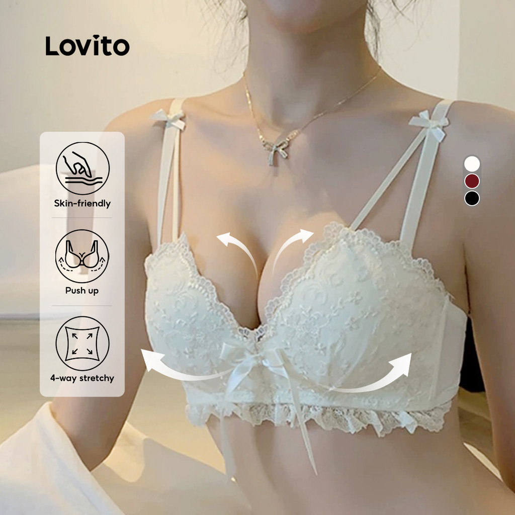 Lovito แคชชวล บราเล็ตต์ลูกไม้โบว์เซ็กซี่แบบนุ่มสำหรับผู้หญิง LNE50359