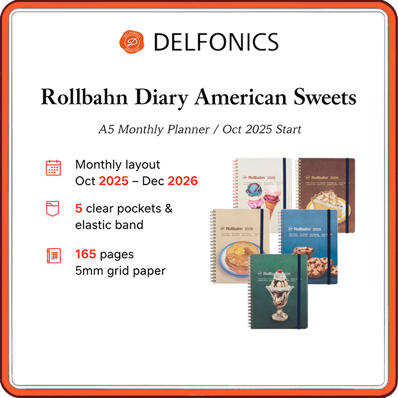 DELFONICS Rollbahn Diary 2026 American Sweets A5 Monthly Planner | Oct 2025 Start | 5 Dessert Cover 