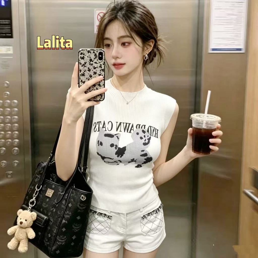 พร้อมส่ง เซ็กซี่เสื้อยืด กึ่งคอเต่า คอเต่าแขนกุด ย้อนยุค น่ารัก ยืดได้เยอะ สาวอวบใส่ได้ Lalita