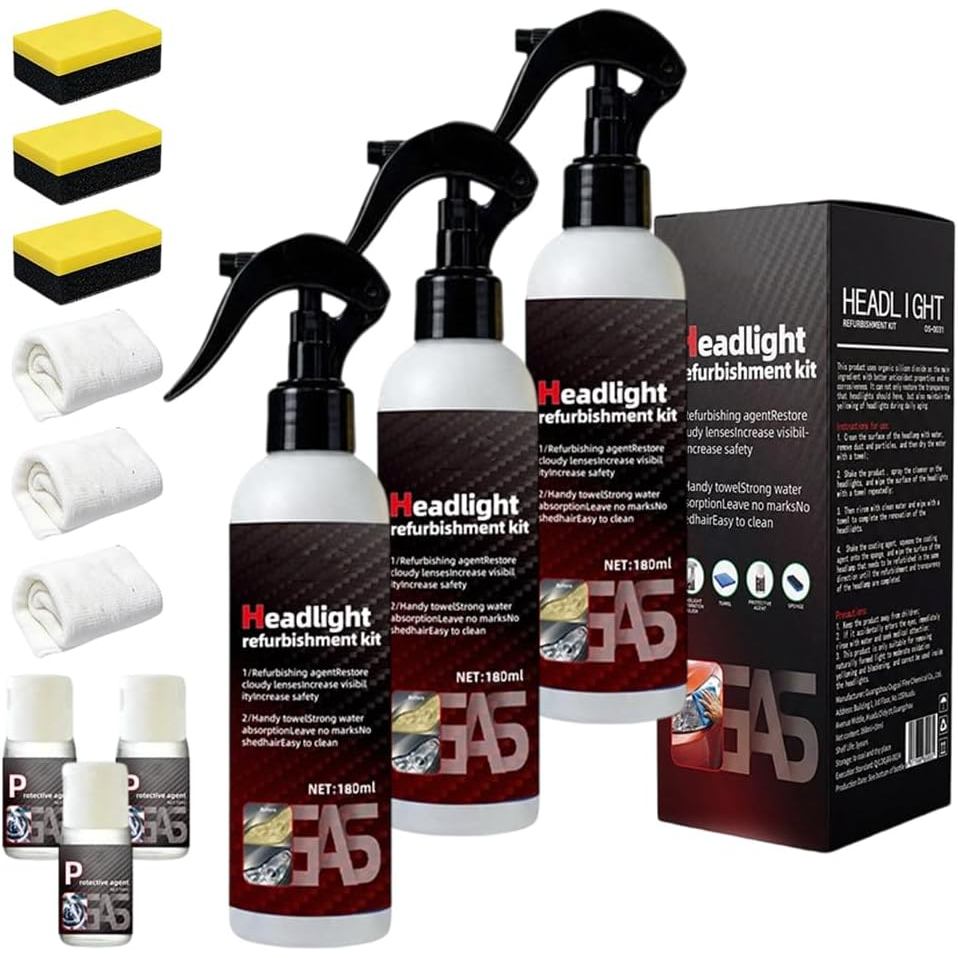 1 Set Professional Car Headlight Restoration Kit, 2026 New Headlight Cleaning and Polishing Spray, M