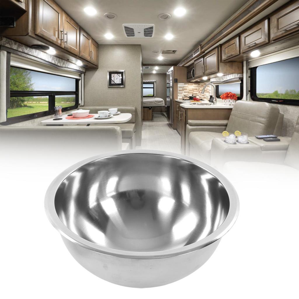 Domary RV Round Sink Circle 304 ชามสแตนเลสเดี่ยว 340 มม. 13.9in ความจุขนาดใหญ่แปรง 40 มม.