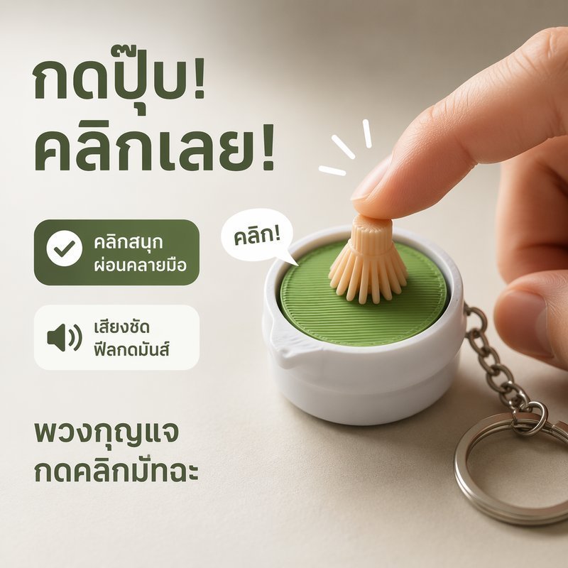 พวงกุญแจคลิกเกอร์กดคลายเครียด 3D Print แพนเค้กมัทฉะ มีเสียงคลิก ของเล่นกดปลายนิ้ว พกพา