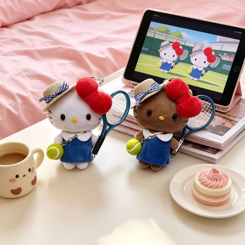 HelloKitty กระเป๋าจี้เล่นเทนนิสชุดตุ๊กตาลําลองขนาดเล็กฟุต kt ตุ๊กตาตุ๊กตาพวงกุญแจจี้หญิง 0803XH2 #.
