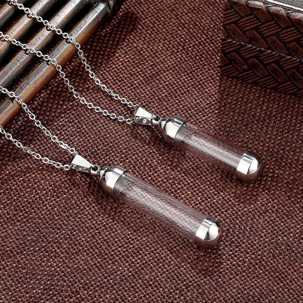 JONY1PH สร้อยคอแก้ว Vial ฝาเกลียวแบบเปิดได้ โซ่เหล็ก Lucky Charm