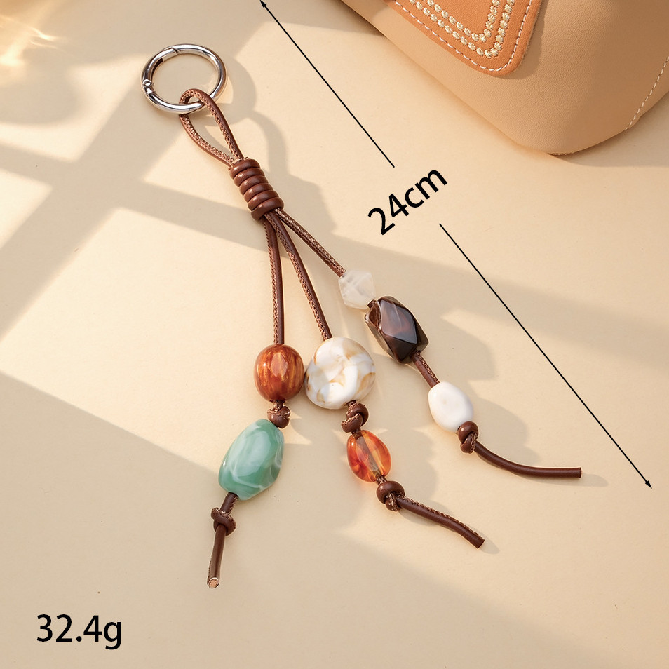 Retro อะคริลิคที่มีสีสันลูกปัดกระเป๋า Charm Niche แฟชั่นทอมือหนังเชือกโทรศัพท์มือถือแขวน Chain