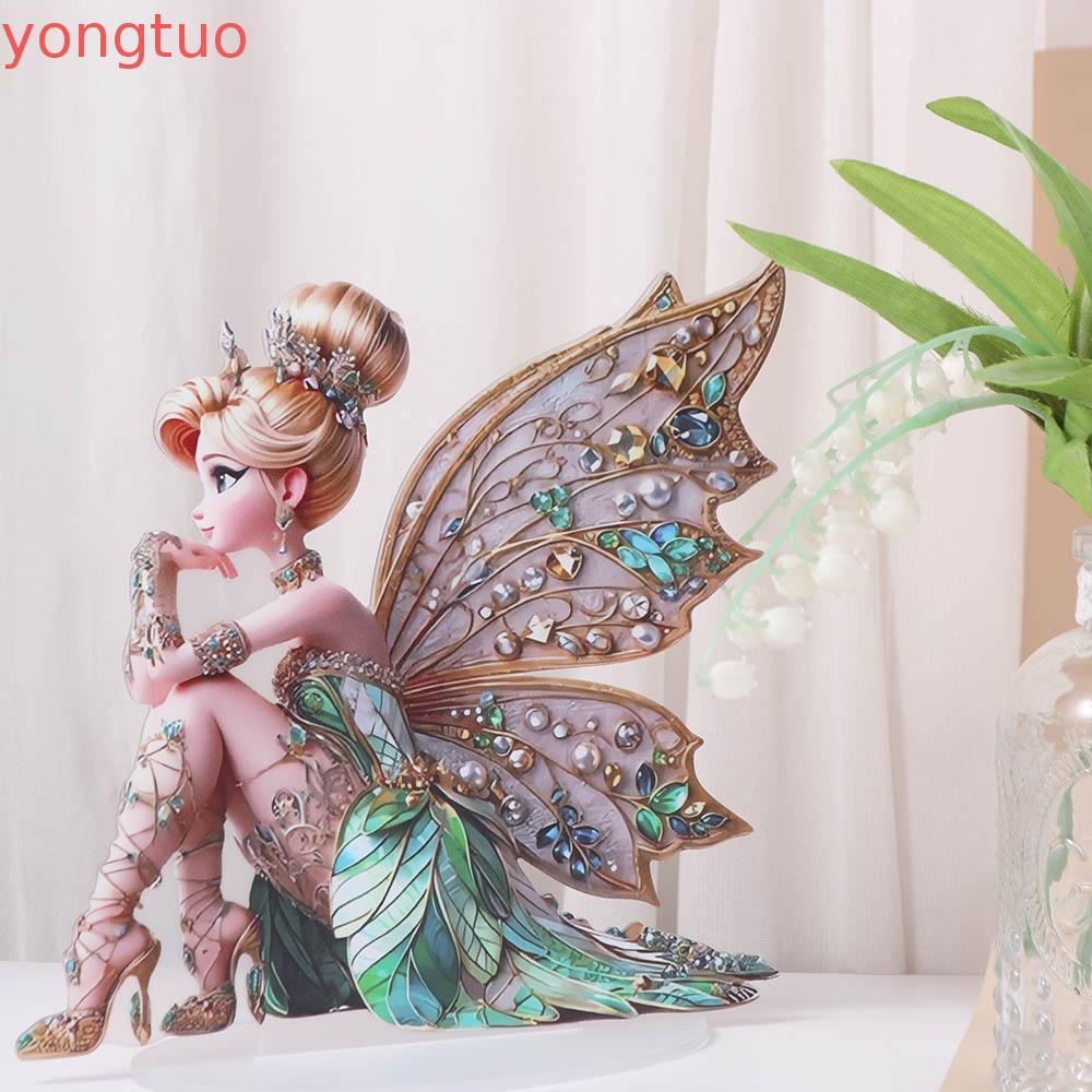 YONGTUO อะคริลิครูปปั้นนางฟ้าเครื่องประดับ,ฐานกันน้ําFairy Figurine,เด็กของขวัญElves 2Dปีกแบนสาวเดสก