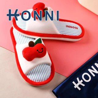 KONNI รองเท้าแตะแฟชั่น รองเท้านิ่ม หญิงน่ารัก บ้านผ้าฝ้ายผ้าลินินผ้าลินิน รองเท้าใส่ในบ้าน ลายแอปเปิ้ล