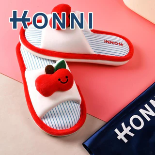 KONNI รองเท้าแตะแฟชั่น รองเท้านิ่ม หญิงน่ารัก บ้านผ้าฝ้ายผ้าลินินผ้าลินิน รองเท้าใส่ในบ้าน ลายแอปเปิ้ล