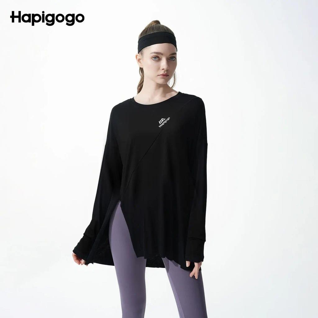 LAMAKOO ORO 20 [HAPIGO] เสื้อกีฬาทรงหลวมสําหรับผู้หญิงเสื้อยืดแขนยาวโยคะเสื้อกีฬาแขนยาว Oversize
