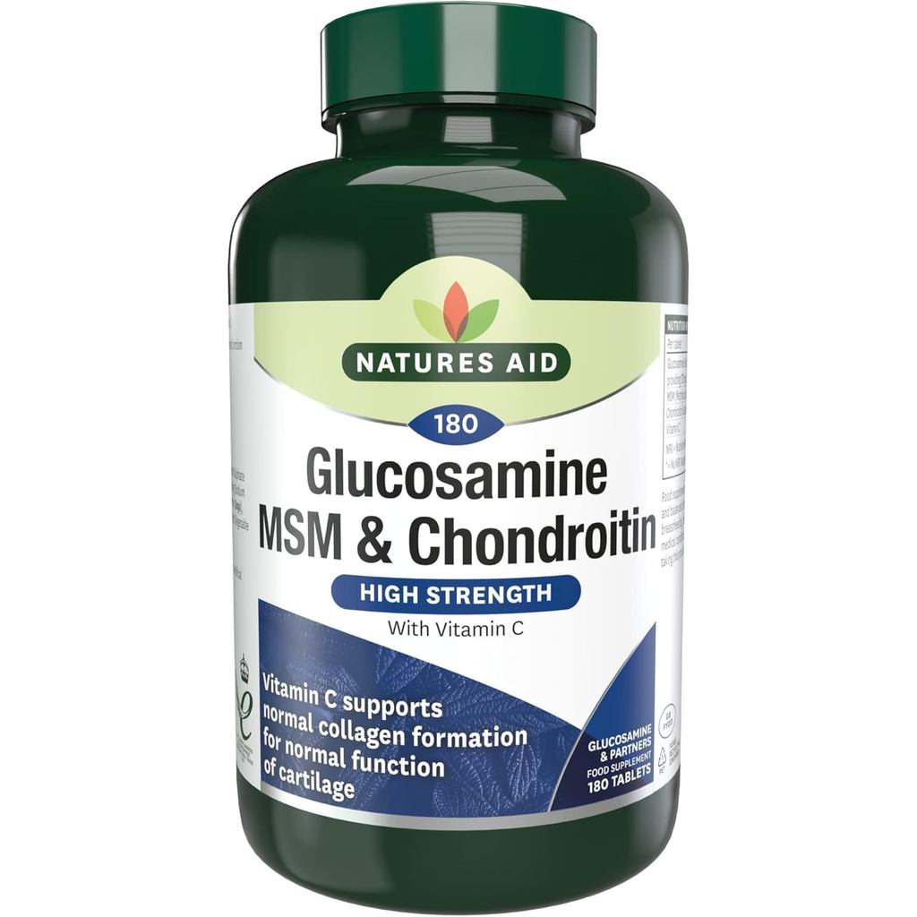 Natures Aid Glucosamine M & Chondroitin พร้อมวิตามินซี - พอร์ตร่วมความแข็งแรงสูง - สุขภาพคล่องและกระ