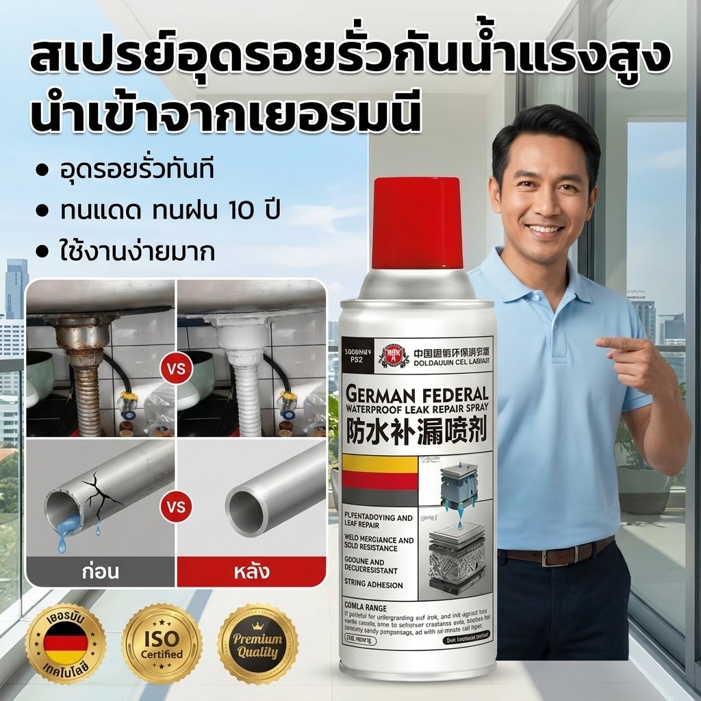 🥇ลด 50%/COD🏆 สเปรย์กันรั่วประสิทธิภาพสูง เทคโนโลยีเยอรมัน-ทนต่ออุณหภูมิสูงและต่ำ ยึดเกาะดีเยี่ยม ใช้งานง่าย กันน้ำและกันรั่วแรงดันสูง แห้งเร็ว ซึมซาบแรง / กาวซ่อมแซมอเนกประสงค์สำหรับอุดรอยรั่วบนหลังคา ผนังภายนอก และรอยแตก