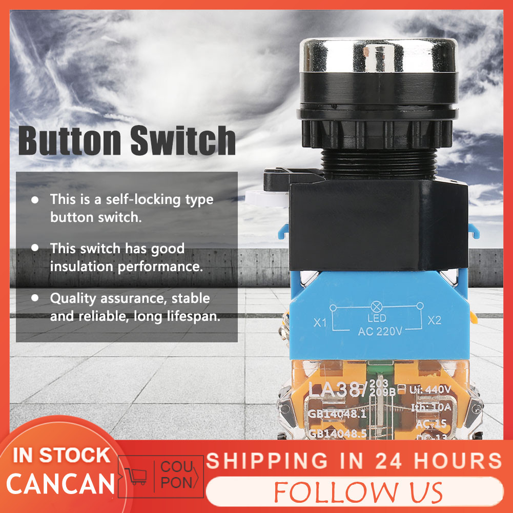 Cancanshop Cancanshop Self Locking PUSH ปุ่มสวิทช์ LED LATCHING หยุดฉุกเฉิน LA38-11DNZS(LA38-11DS)