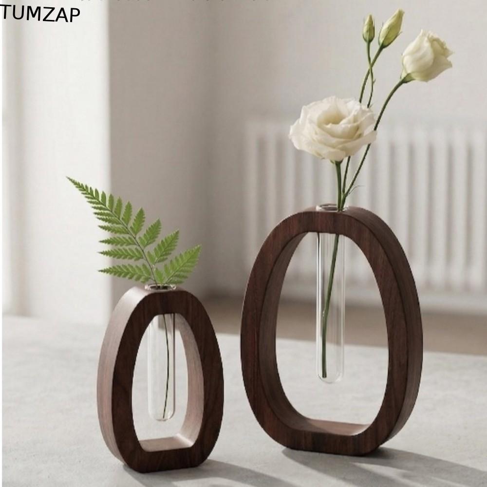 TUMZAP แจกันดอกไม้ไฮโดรโปนิกส์,แจกันหลอดแก้วตกแต่งบ้านมินิมอล,ตกแต่งออกแบบสร้างสรรค์เครื่องประดับโต๊ะไม้ผู้ถือดอกไม้ใช้ในครัวเรือน