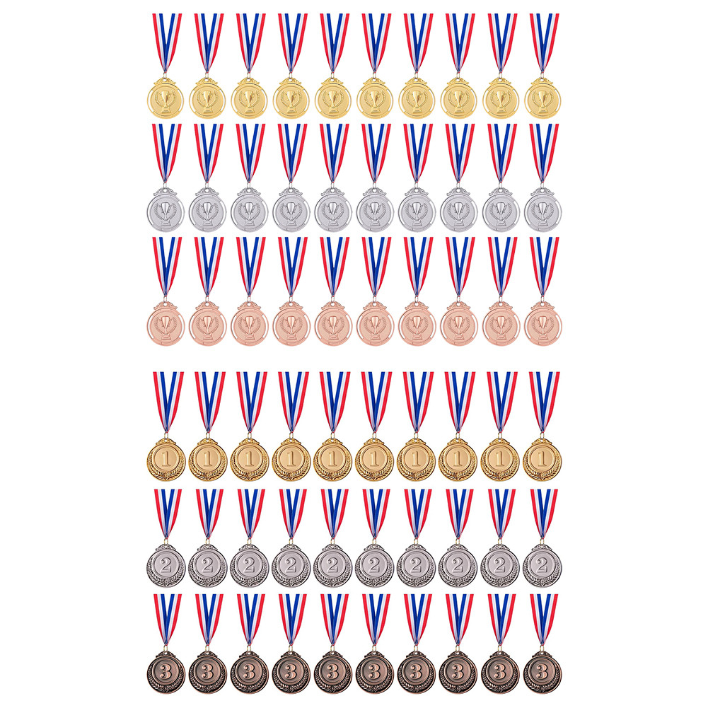 30 ชิ้น 2 นิ้วทองเงิน Bronze รางวัลเหรียญคอริบบิ้น 1st 2nd 3rd รางวัลเหรียญผู้ชนะเหรียญสําหรับเด็กกี