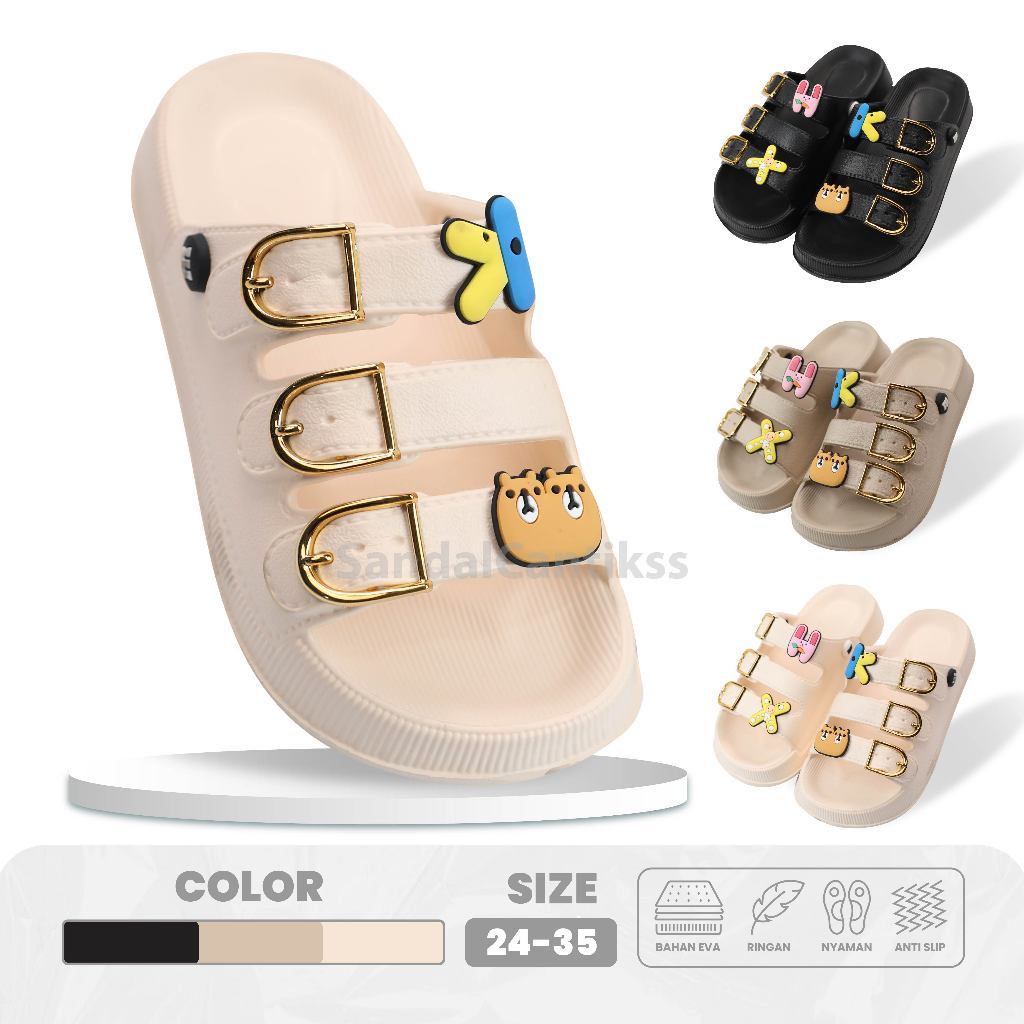Jibbitz รองเท้าแตะตัวอักษรสําหรับเด็กผู้หญิง รองเท้าแตะกันลื่นแบบนุ่มสําหรับเด็กผู้หญิง H2510K/T-1