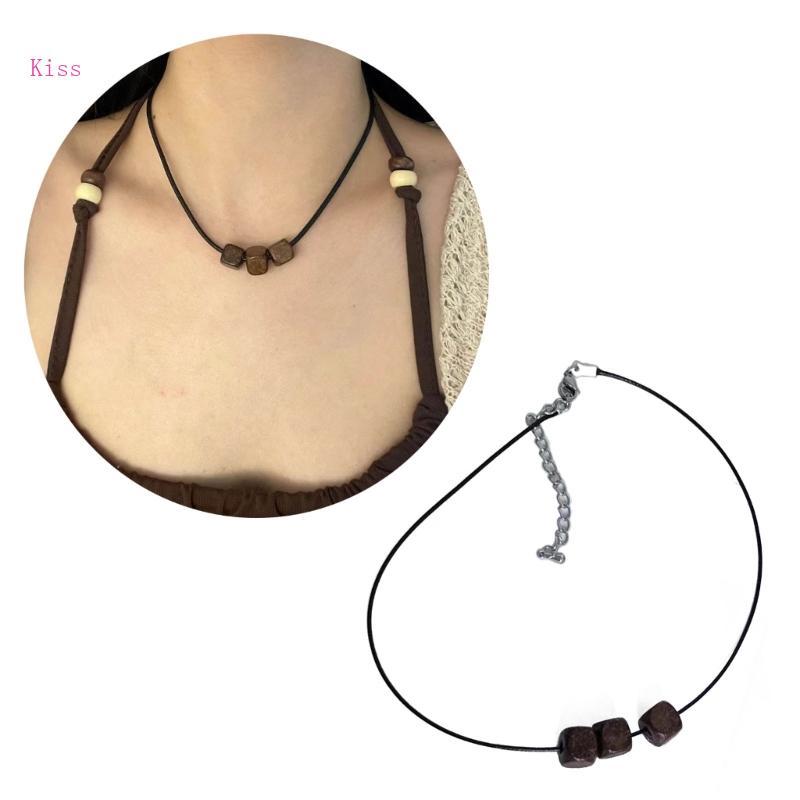 Kiss Y2K Hip Hop Cool Clavicle 3D สร้อยคอลูกปัดสําหรับผู้ชายผู้หญิง PU เชือก Choker
