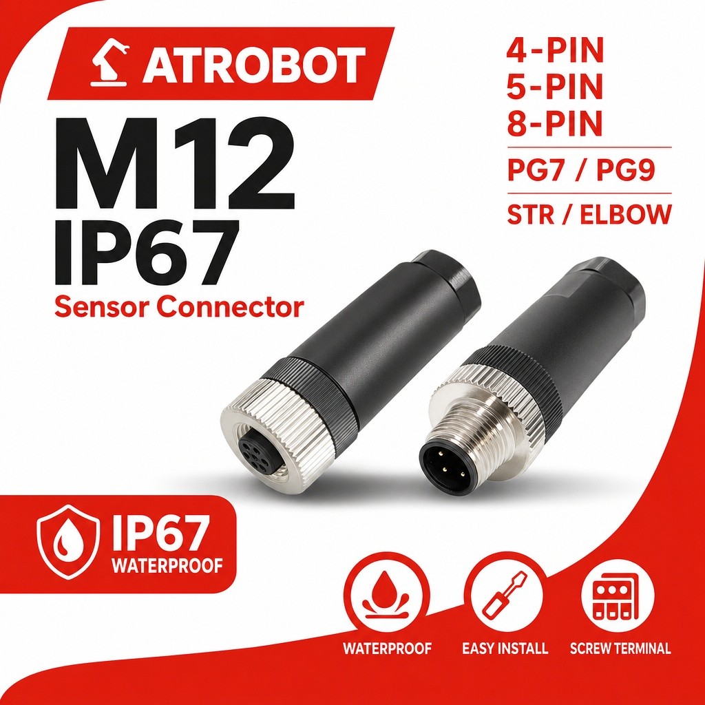 M12 IP67 Connector ขั้วต่อเซนเซอร์กันน้ำอุตสาหกรรม สกรูเทอร์มินัล 4/5/8 Pin PG7/PG9 สำหรับหุ่นยนต์แล