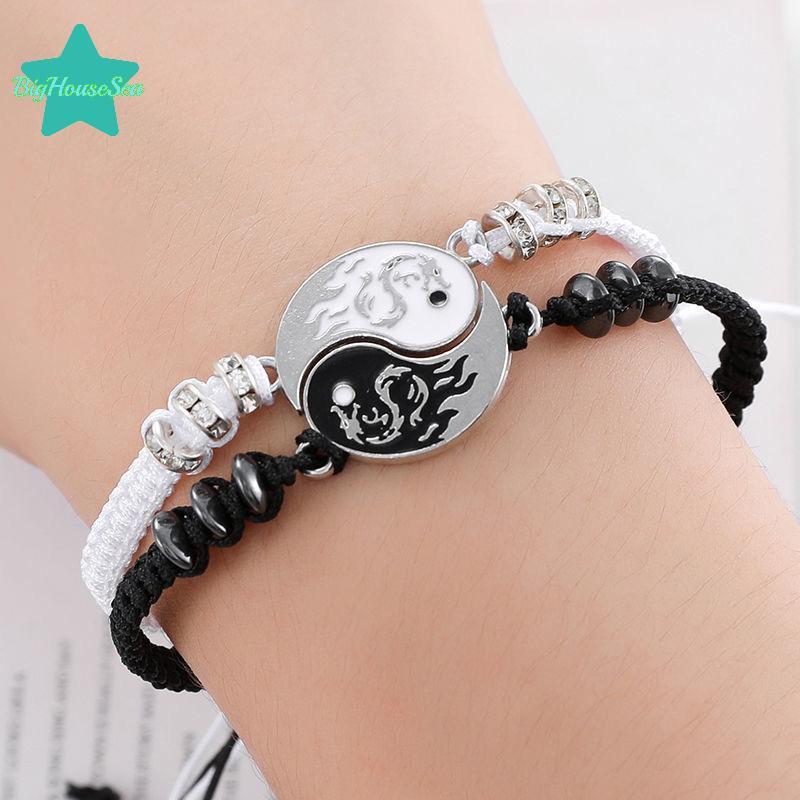 [Sea-t] 2 ชิ้น/เซ็ตสร้อยข้อมือถักมังกรสําหรับผู้หญิงผู้ชายเพื่อนที่ดีที่สุดปรับ Yin Yang สร้อยข้อมือ