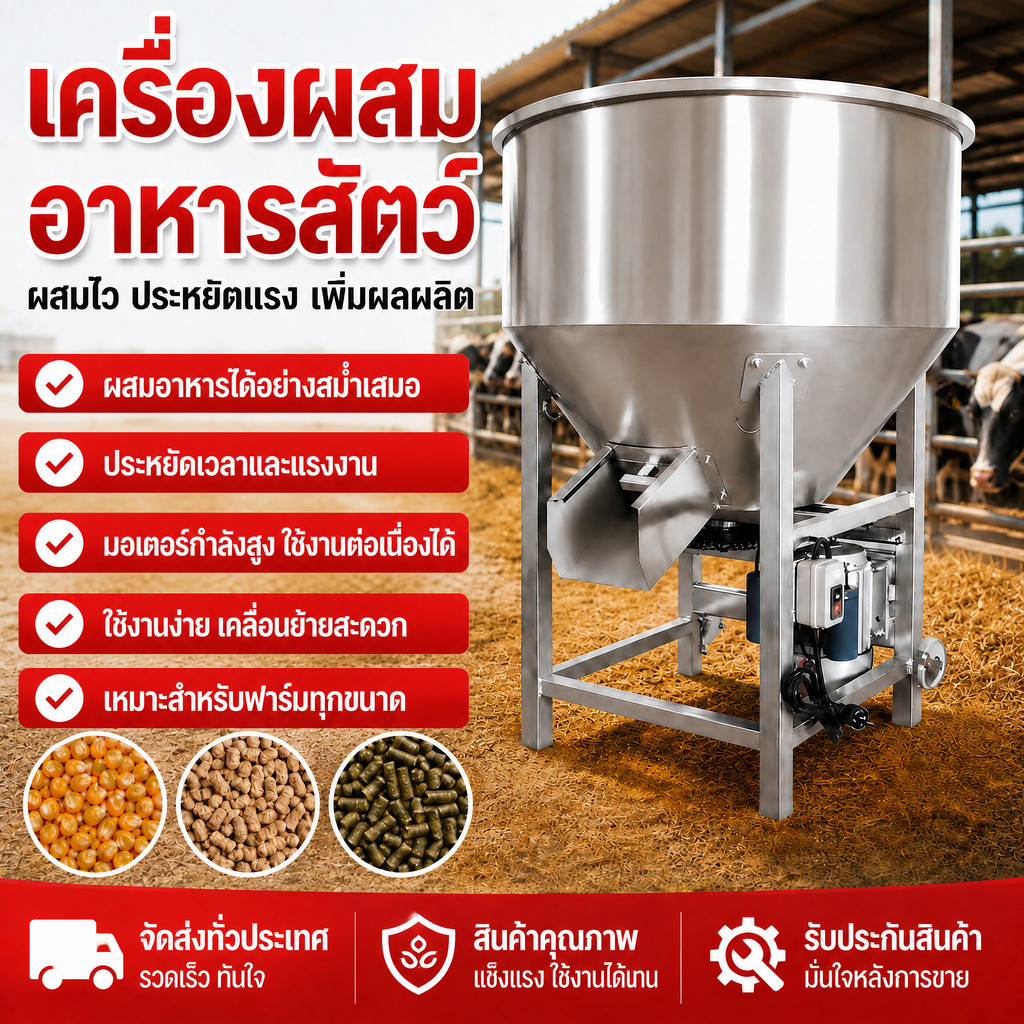 พร้อมส่ง สแตนเลสหนา เครื่องผสมอาหารสัตว์ เครื่องผสมเม็ดผงเมล็ด เครื่องผสมฟาร์มในครัวเรือน 220V | feed mixer