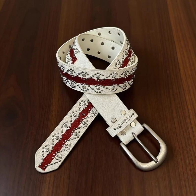 Red River Medieval Niche vintage Design Rhinestone Rivet Belt y2k Handmade vintage Belt