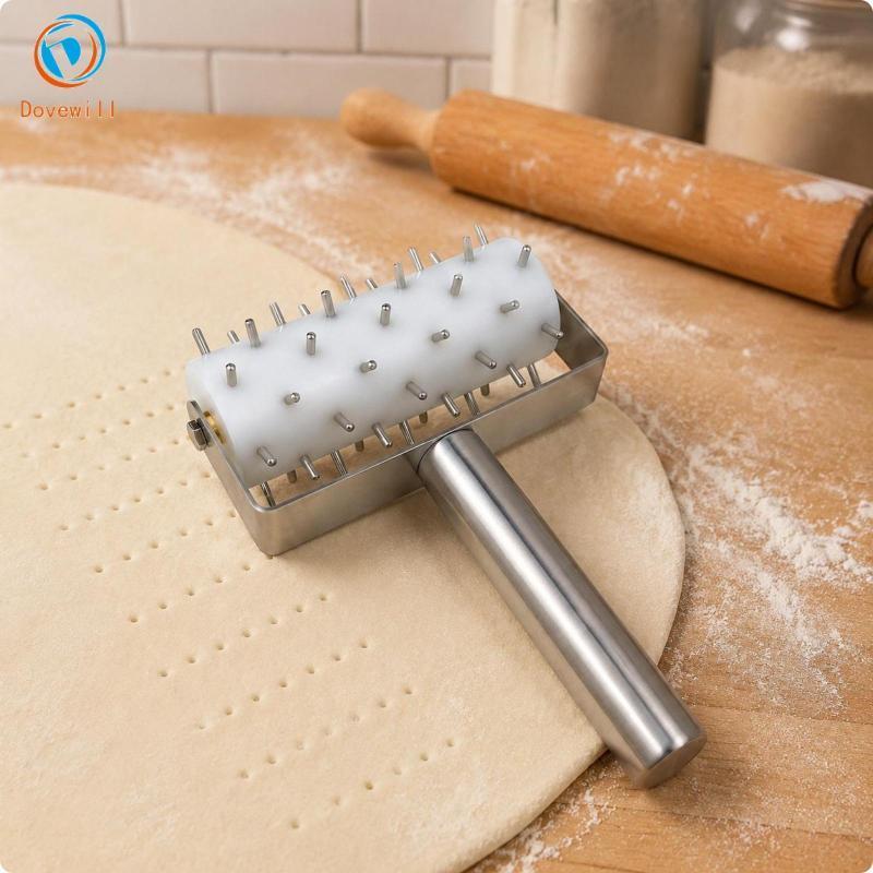 [Jzvphq] Pastry Perforating Roller สแตนเลสพิซซ่า Pastry Docker มือถือพิซซ่า Crust Perforating Roller