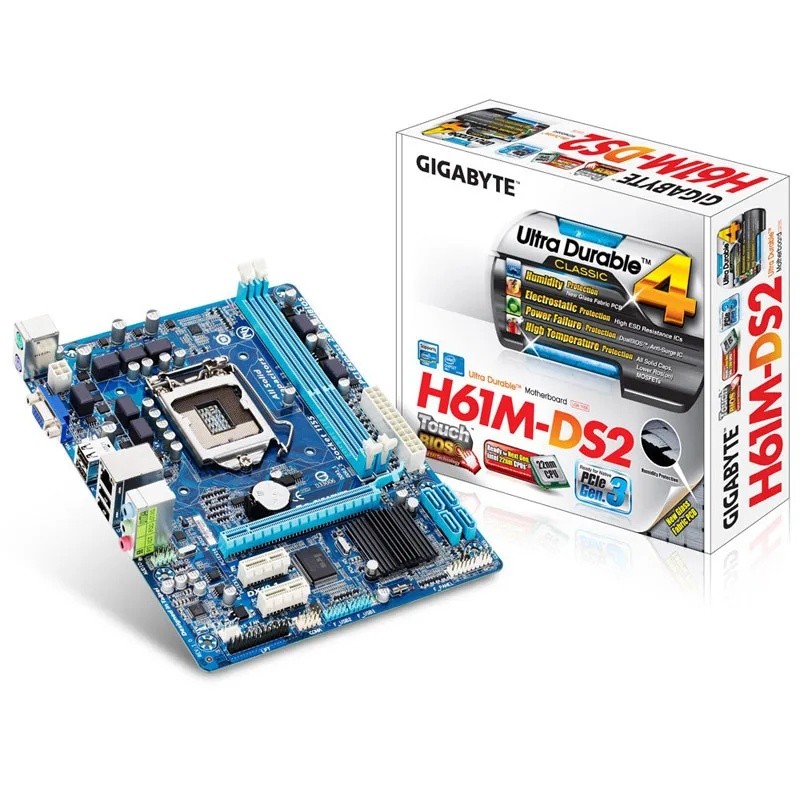 ใหม่,GIGABYTE GA-H61M-DS2 เมนบอร์ดเดสก์ท็อป H61 ซ็อกเก็ต LGA 1155 i3 i5 i7 DDR3 16G uATX UEFI BIOS O