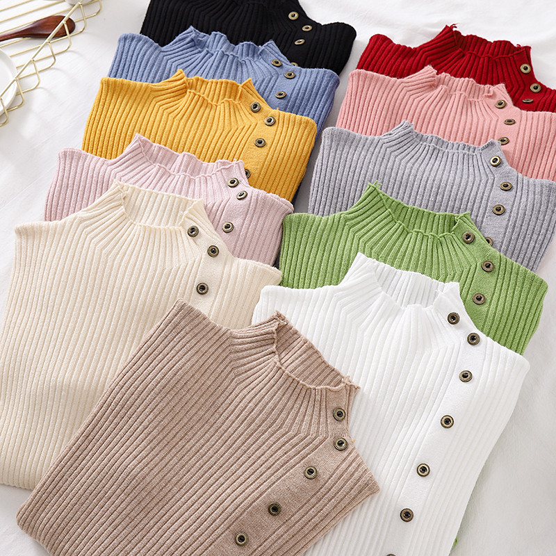 เสื้อไหมพรมคอเต่าครึ่งตัวสำหรับผู้หญิง รุ่นใหม่สำหรับฤดูใบไม้ร่วงและฤดูหนาว เสื้อถักทรงเข้ารูปทันสมั
