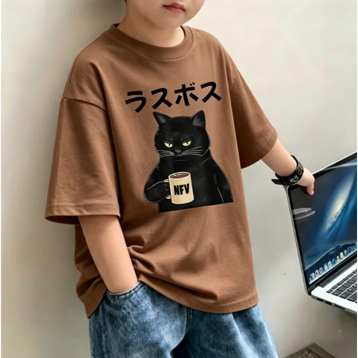 COD เสื้อยืดเด็ก/cat ฤดูกาลกลับไปโรงเรียน ลายตัวอักษรสุดเท่/ เหมาะสำหรับทั้งชายและหญิง Kids T-shirt size 90-XL