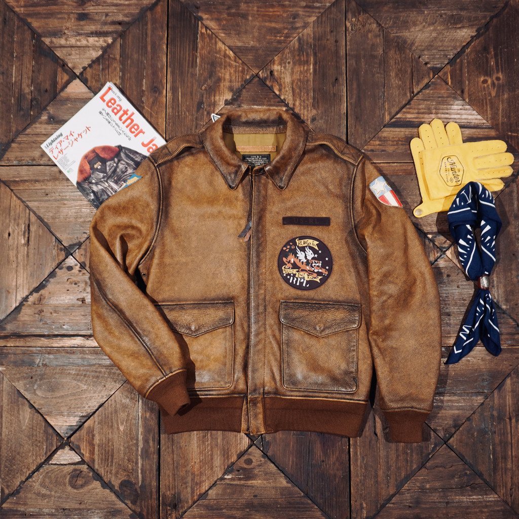 American Retro Washed Distressed A2 Tea Cowhide Flight Suit Jacket Leather Jacket Male Ami Khaki
