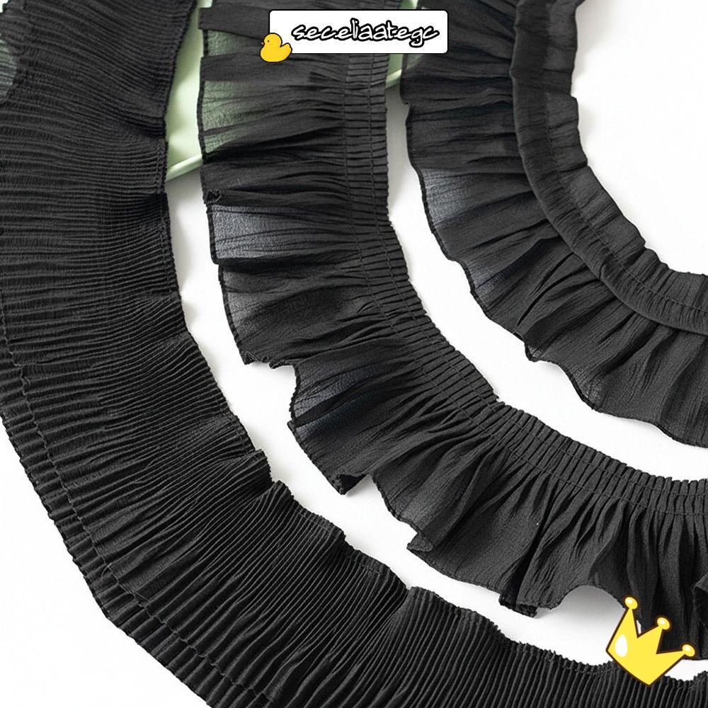 SECELPH ชีฟองลูกไม้ Trims, กว้าง 9-12 ซม. 2Yards Ruffled Lace Trims, ผ้าชีฟอง